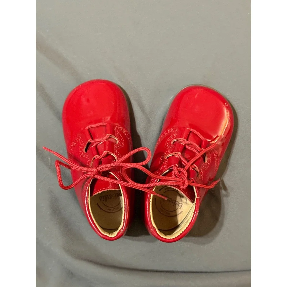 Beberils Size 21 Baby Toddler Booties‎ Shoes Patent Leather Tie Unisex Boy Girl